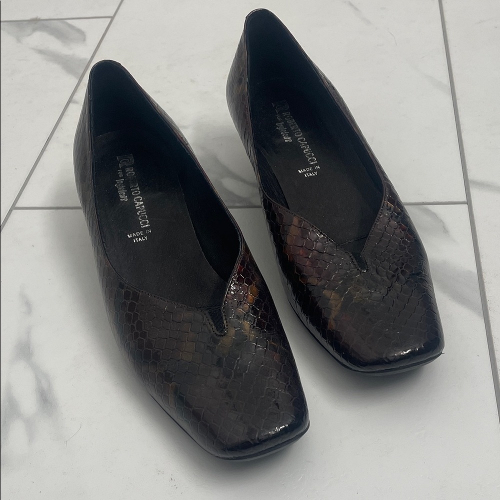 Roberto Capucci Brown /Burgundy Leather Snakeskin Embossed Flats Sz 8B